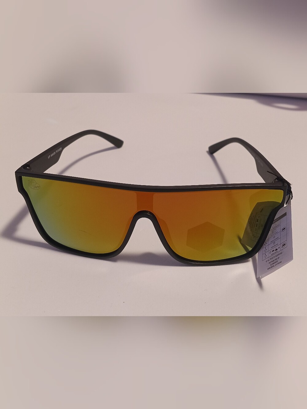 VP Racing Men Polarized Sport Sunglasses Black Frame Gold Orange Mirror NWT